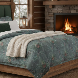 Modern Rustic Winter Pine Pattern Duvet Cover