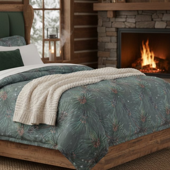 Modern Rustic Winter Pine Pattern Duvet Cover (Creator Uploaded)