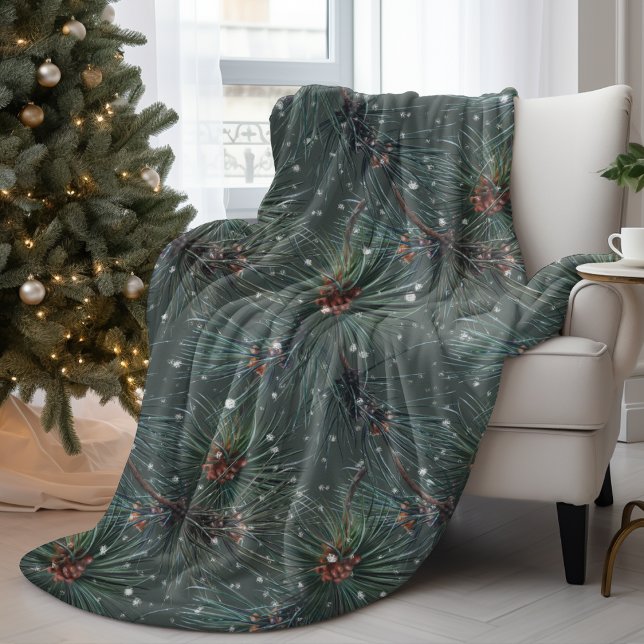 Modern Rustic Winter Pine Pattern Fleece Blanket (Creator Uploaded)