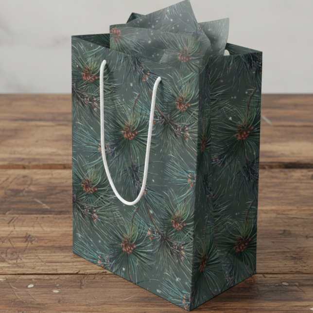 Modern Rustic Winter Pine Pattern Medium Gift Bag (Creator Uploaded)