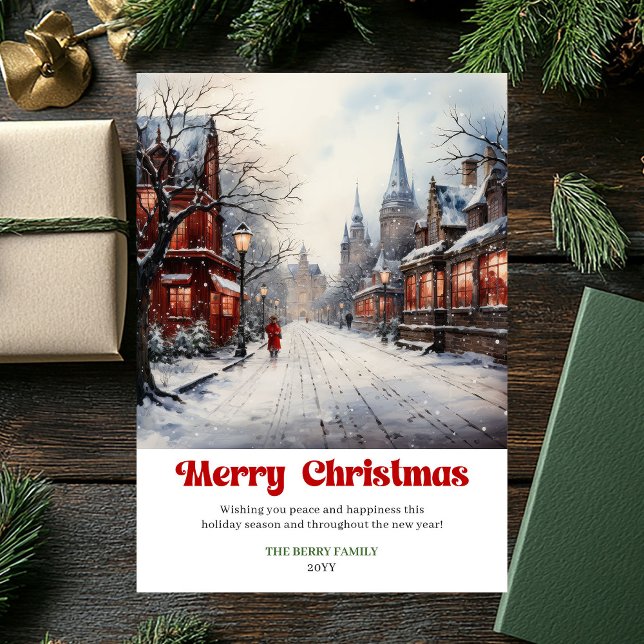 Modern rustic winter scene playful festive cards (Modern rustic winter scene playful festive greeting card)