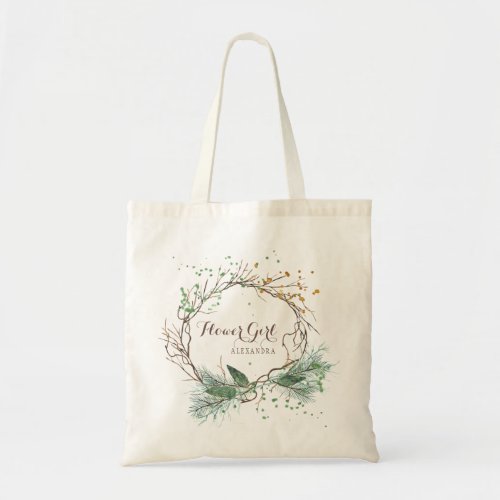 Modern rustic winter wedding bridesmaid tote bag