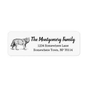 Modern Rustic Wolf Illustration & Family Name Label