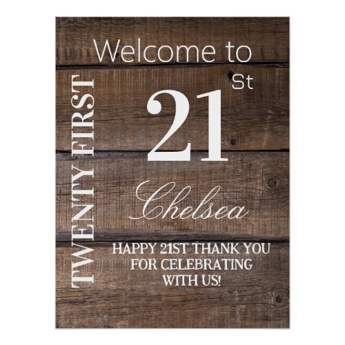 Modern Rustic Wood 21st Birthday Party Welcome Poster