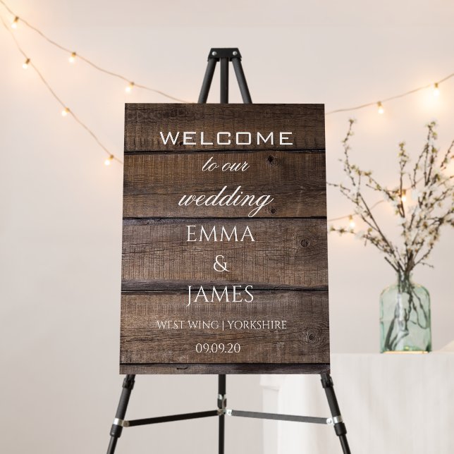 Modern Rustic Wood Barn Wedding Welcome Backdrop   Foam Board (In Situ (Stand))