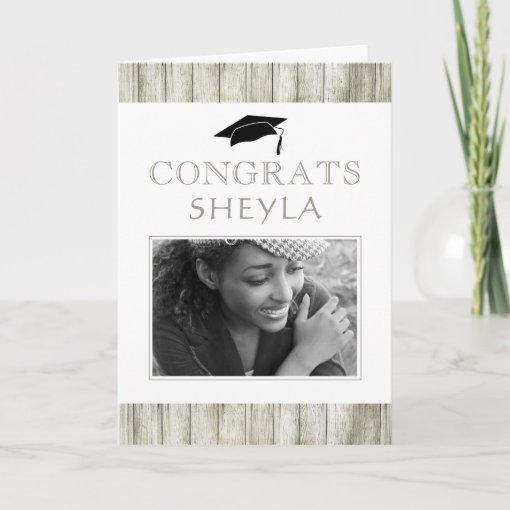 Modern Rustic Wood Congrats Graduation Photo Card | Zazzle