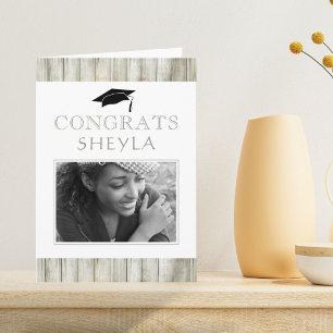 Modern Rustic Wood Congrats Graduation Photo Card