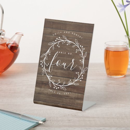 Modern Rustic Wood Country Wreath Wedding Table Pedestal Sign