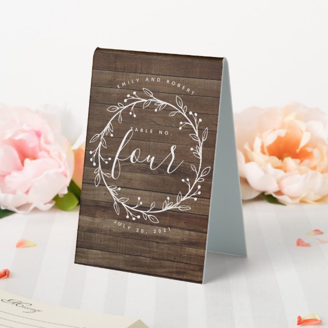 Modern Rustic Wood Country Wreath Wedding Table Tent (In SItu (Wedding))