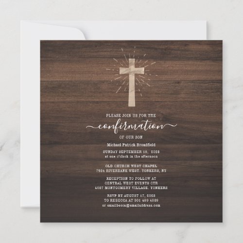 Modern Rustic Wood Cross Confirmation Invitation