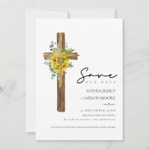 Modern Rustic Wood Cross Flower Greenery Wedding Save The Date
