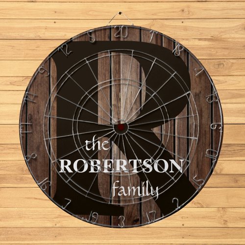 Modern Rustic Wood Family Monogram Dart Board