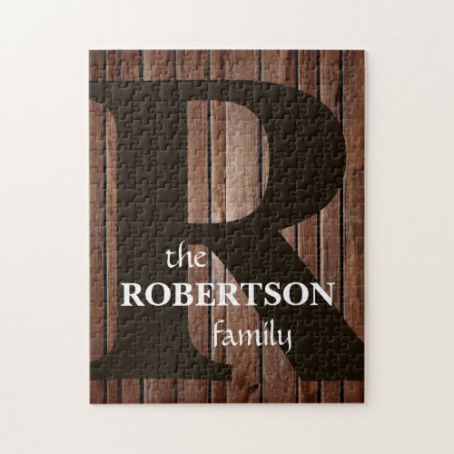 Modern Rustic Wood Family Monogram Jigsaw Puzzle