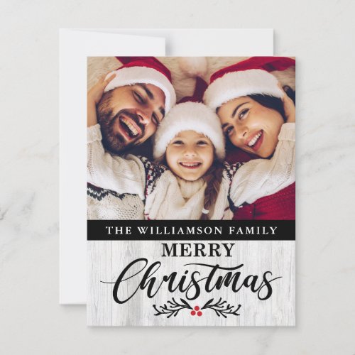 Modern Rustic Wood Family Photo Christmas Card 