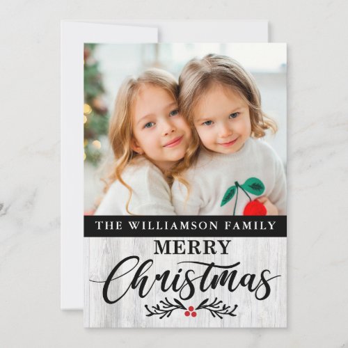 Modern Rustic Wood Family Photo Christmas Card 