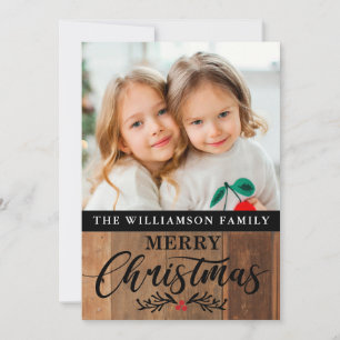 Modern Rustic Wood Family Photo Christmas Card 