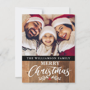 Modern Rustic Wood Family Photo Christmas Card