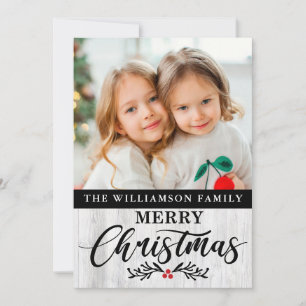 Modern Rustic Wood Family Photo Christmas Card