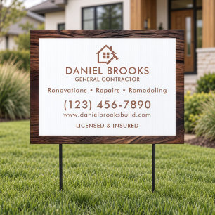 Modern Rustic Wood General Contractor Construction Sign
