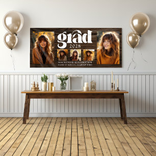 Modern Rustic Wood Graduation Photo Collage Banner