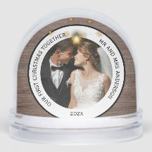 Modern Rustic Wood Grain Couples First Christmas