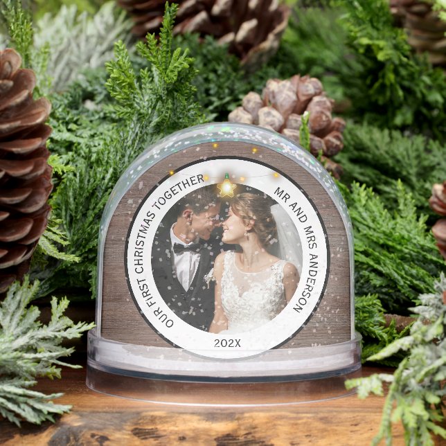 Modern Rustic Wood Grain Couples First Christmas  Snow Globe (Winter)