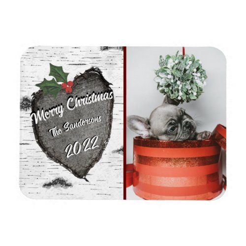Modern Rustic Wood Heart Family Photo  Holiday  Magnet