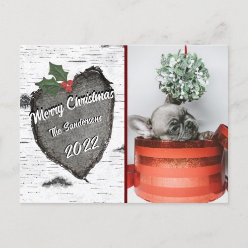 Modern Rustic Wood Heart Family Photo  Holiday Postcard