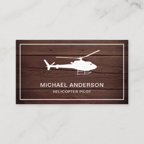 Modern Rustic Wood Helicopter Pilot Business Card