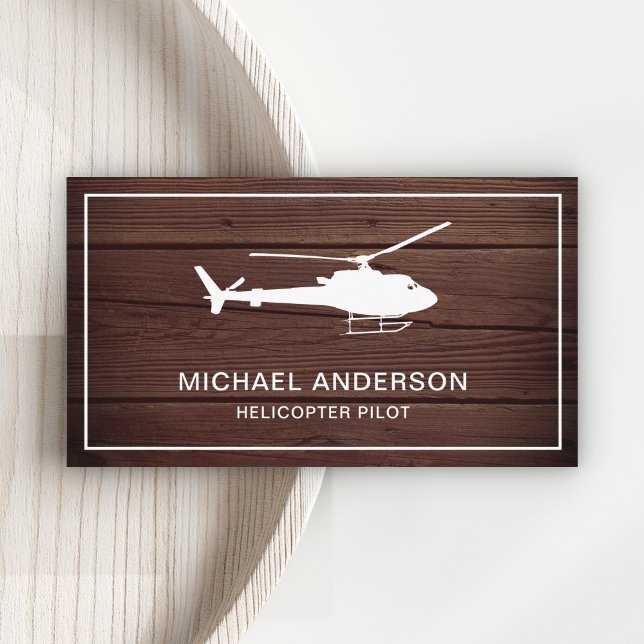 Modern Rustic Wood Helicopter Pilot Business Card (Creator Uploaded)