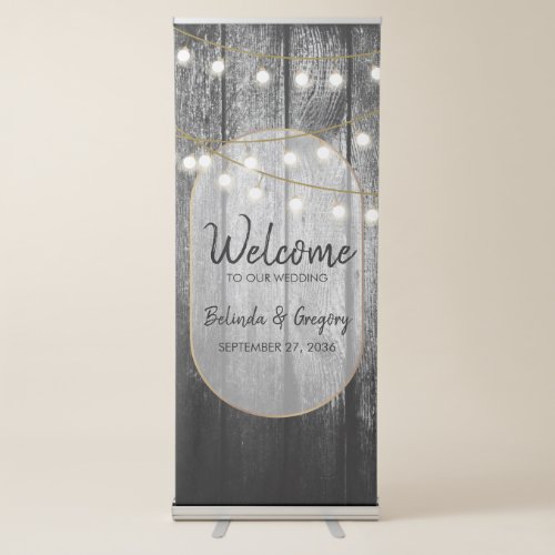 Modern Rustic Wood Lights Wedding Welcome Sign