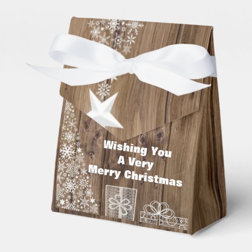 Modern Rustic Wood Merry Christmas Snowflake  Favor Boxes