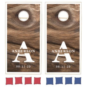 Modern Rustic Wood Monogram Cornhole Set