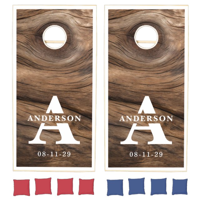 Modern Rustic Wood Monogram Cornhole Set (Set)