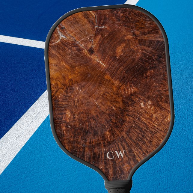 Modern Rustic Wood Monogrammed Pickleball Paddle (Pickleball paddle monogrammed with name. Elegant wood look. )