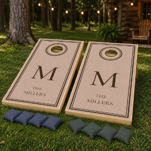 Modern Rustic Wood Pattern Custom Monogram Cornhole Set