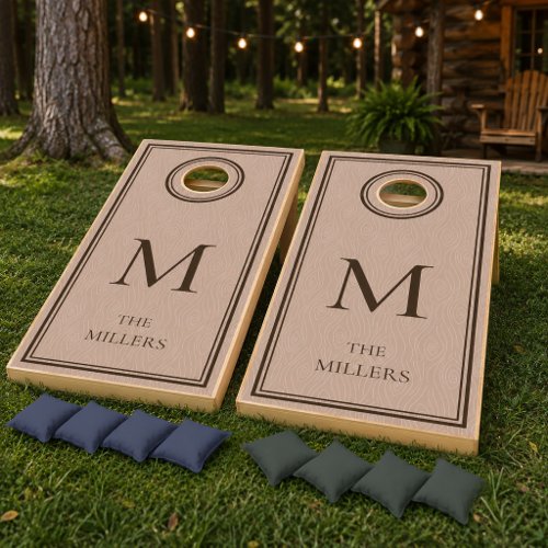 Modern Rustic Wood Pattern Custom Monogram Cornhole Set