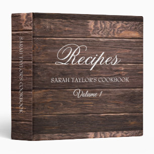 Modern Rustic Wood Pattern Script Name Recipe 3 Ring Binder