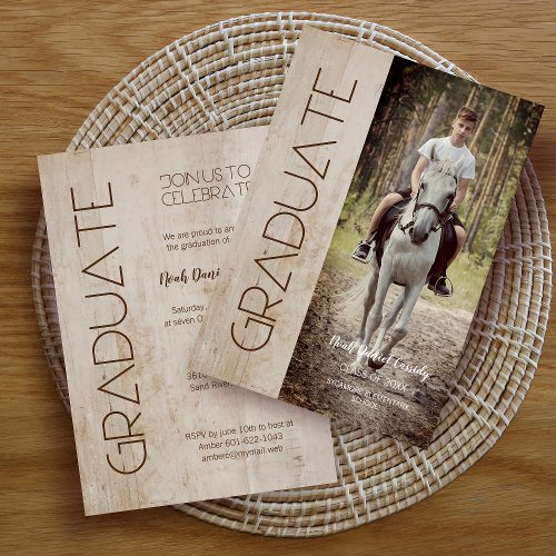 Modern Rustic Wood Photo Unisex Graduation