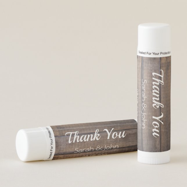 Modern Rustic Wood Thank You Favor Lip Balm (Front)