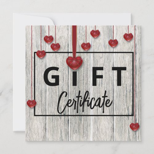 Modern Rustic Wood Valentines Day Hearts Gift Card
