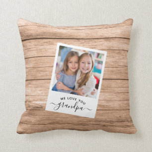 Modern Rustic Wood We love you Grandpa Photo Throw Pillow
