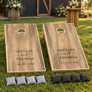 Modern Rustic Wood Wedding Monogram Custom Cornhole Set