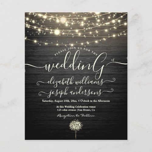Modern Rustic Wood  White Lights String wedding   Flyer