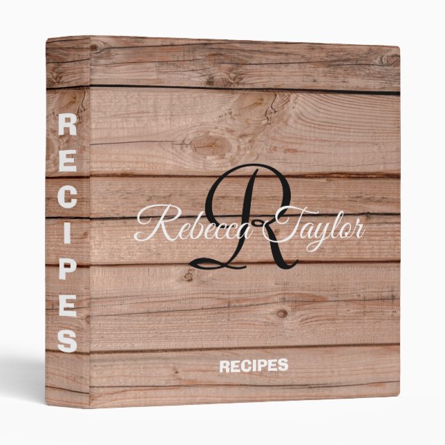 Modern Rustic Wooden Monogram 3 Ring Binder (Front/Spine)