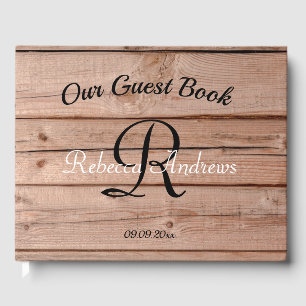 Modern Rustic Wooden Monogram Guest Book
