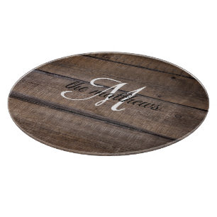 Modern Rustic Wooden Monogram Name Custom Cutting Board