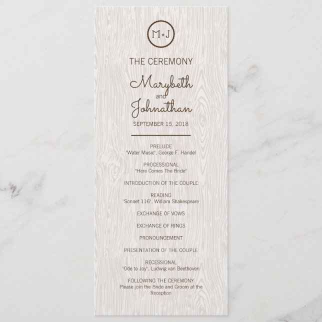 Modern Rustic Woodgrain Wedding Ceremony Program (Front)