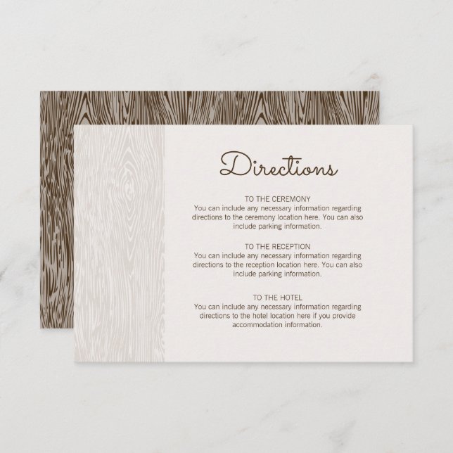Modern Rustic Woodgrain Wedding Directions Card (Front/Back)