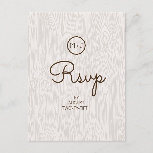 Modern Rustic Woodgrain Wedding RSVP Postcard (Front)